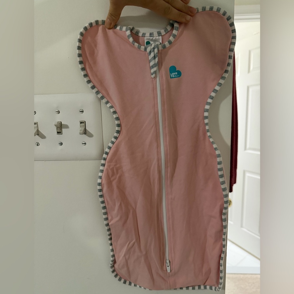 Love to Dream Pink Sleep sack Swaddle with Gray Stripes